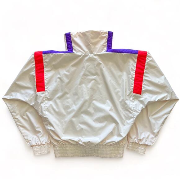 Vintage 80s Alpine Design Lined Windbreaker Nylon Zip Jacket Pink White Purple M - Picture 4 of 14